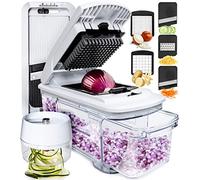 Fullstar Coupe Legumes Multifonctions et Mandoline - Trancheur ou Découpe Cube Oignons Carottes Concombres Frites Fruits - Rapeuse Legume et Fromage - Cuisine Accessoires (PRO XL 6-en-1, Blanc)