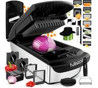 Fullstar Coupe Legumes Multifonctions et Mandoline - Trancheur ou Découpe Cube Oignons Carottes Concombres Frites Fruits - Rapeuse Legume et Fromage - Cuisine Accessoires (14-en-1 Inox Noir