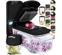 Fullstar Coupe Legumes Multifonctions et Mandoline - Trancheur ou Découpe Cube Oignons Carottes Concombres Frites Fruits - Rapeuse Legume et Fromage - Cuisine Accessoires (Tout-en-1 Noir)