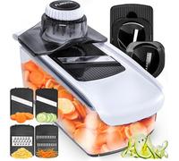 Fullstar Mandoline de Cuisine Multifonctions Professionnelle - Trancheur de Légumes Concombres Carottes Pommes de Terre Fruits - Rapeuse Legume Fromage - Cuisine Accessoires (6-en-1)