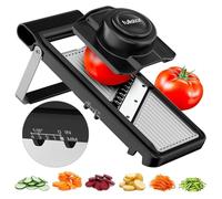 Fullstar Stainless Steel - Mandoline Cuisine Multifonctions Inox 2 en 1 | Épaisseur Réglable 1-4 mm - Mandoline Professionnelle avec Trancheuse Julienne pour Fruits & Légumes (2 en 1, Inox Noir)