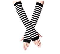 Fulltime Winter Gloves for Women Punk Gothic Long Arm Warmer Stripe Fingerless Gloves (White, Free size)