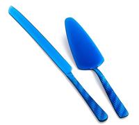 FULLYWARE Ensemble de découpe de gâteau bleu, ensemble de couteau et de serveur en acier inoxydable, ensemble de découpe de gâteau et de tarte pour mariage, anniversaire, fête
