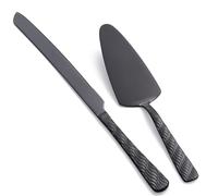 FULLYWARE Ensemble de découpe de gâteau noir, ensemble de couteau et de serveur en acier inoxydable, ensemble de découpe de gâteau et de tarte pour mariage, anniversaire, fête