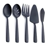 FULLYWARE Ensemble d'ustensiles de service noirs mats de grande taille, ensemble de service d'hôtes en acier inoxydable, 5 pièces