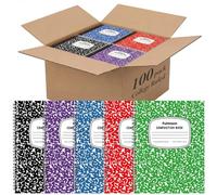 Fulmoon 100 Pack Bulk Spiral Composition Notebooks, Hard Cover, College Ruled Paper, 9-3/4 x 7-1/2 Inches, 60 Pages (30 Sheets), Assorted Marble Cover Composition Notebooks for School College Office