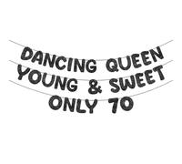 Fulmoon Bannière à paillettes pré-enfilée « Dancing Queen Young & Sweet Only 70 » - Décorations de fête d'anniversaire de 70 ans - Fournitures de fête pour homme et femme (noir)