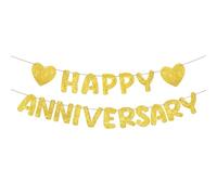 Fulmoon Bannière « Happy Anniversary » à paillettes - Décorations de fête de mariage - Bannière romantique - Sans bricolage - Pour fête de mariage, porte d'anniversaire (doré)
