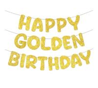 Fulmoon Bannière « Happy Golden Birthday » pré-enfilée à paillettes pour 5e, 21e, 24e, 25e, 28e, 30e, 50e, 60e anniversaire pour hommes, femmes, garçons et filles (doré)