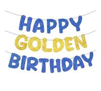 Fulmoon Bannière « Happy Golden Birthday » pré-enfilée à paillettes pour 5e, 21e, 24e, 25e, 28e, 30e, 50e, 60e anniversaire pour hommes, femmes, garçons et filles (bleu foncé, doré)