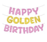 Fulmoon Bannière « Happy Golden Birthday » pré-enfilée à paillettes pour 5e, 21e, 24e, 25e, 28e, 30e, 50e, 60e anniversaire pour homme, femme, garçon et fille (rose, doré)