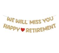 Fulmoon Bannière pré-enfilée « Happy Retirement and We Will Miss You » - Décorations de fête d'adieu pour homme et femme - Cadeau d'adieu de l'armée (champagne doré)