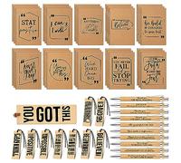 Fulmoon Lot de 90 mini blocs-notes de motivation en vrac, 30 stylos en bambou de motivation, 30 marque-pages inspirants en bois pour enseignants, étudiants, rentrée scolaire, appréciation des employés