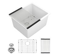 Fulorni Évier à linge encastrable de 53,3 x 45,7 cm - Granit composite quartz blanc classique de 30,5 cm de profondeur - Lavabo sous comptoir pour cuisine, buanderie, camping-car ou utilitaire