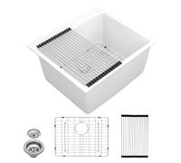 Fulorni Évier utilitaire à encastrer de 63,5 x 55,9 cm - Granit blanc composite quartz classique de 30,5 cm de profondeur - Lavabo à montage sur le dessus pour cuisine, buanderie, camping-car ou