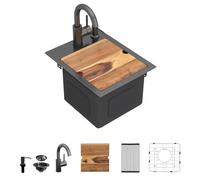 Fulorni Poste de travail d'évier de préparation de bar de 30,5 x 38,1 cm | Bassine simple en acier inoxydable de calibre 16 Nano-PVD pour camping-car, cuisine extérieure, bar humide et station de