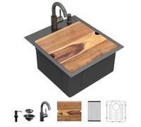 Fulorni Poste de travail d'évier de préparation de bar de 43,2 x 48,3 cm | Bassine simple en acier inoxydable de calibre 16 Nano-PVD pour camping-car, cuisine extérieure, bar humide et station de