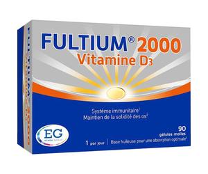 Fultium 2000 Vitamine D3 Système Immunitaire-Solidité Des Os 90 Gélules Molles