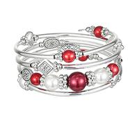 FULU AUTUMN Bracelet en Perles Argent pour Femmes Bracelet Enveloppant en Bohème Multicouches Un Cadeau de Bijoux Fantaisie pour Maman le Jour de Thanksgiving - Boîte Cadeau(18-Red)