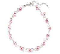FULU AUTUMN Collier Court en Perle et Cristal pour Femme avec Chaîne en Argent Bijoux de Bohème Faits à La Main Cadeau Fete Des Meres pour Maman(Plum Pink)