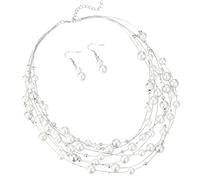 FULU AUTUMN Collier de perles à plusieurs rangs pour femmes - Collier ras du cou en perles multi-brins pour femmes - Bijoux perlés pour mariages et fêtes, Perle