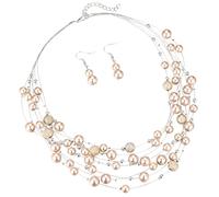 FULU AUTUMN Collier de perles à plusieurs rangs pour femmes - Collier ras du cou en perles multi-brins pour femmes - Bijoux perlés pour mariages et fêtes, 17.1 inches, Perle