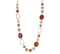 FULU AUTUMN Collier Long de Perles en Argent - Collier Boheme Long avec Perles de Cristal et de Pierre Bijoux Fantaisie - Belle Idée de Cadeau de Fête Des Mères(Red brown)