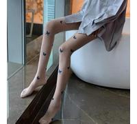 FULUJIDI Bas Bleu Papillon Imprimé Bas Femme Doux Mince Blanc Sexy Soie Collants Taille Unique Peau