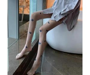 FULUJIDI Bas Bleu Papillon Imprimé Bas Femme Doux Mince Blanc Sexy Soie Collants Taille Unique Peau