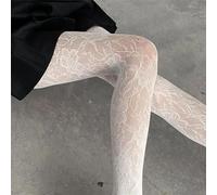 FULUJIDI Bas Punk Floral Collants Coloré Cuisse Haut Bas Lingerie Femmes Sexy Hollow Out Maille Résille Collants Taille Unique Blanc