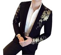 FULUJIDI Blazers Blazer Imprimé Or Slim Fit Hommes Blazer Robe De Mariée De Soirée Mâle Noir Veste De Costume XXL(Eurm) Noir