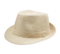 FULUJIDI Chapeaux Fedora Trilby Chapeau Lin Recourbés Jazz Chapeau Rétro Chapeau Haut De Forme en Plein Air Uni Lin Solide Pare-Soleil Chapeau Fête Fedoras Casquette Beige