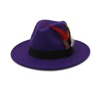 FULUJIDI Chapeaux Fedora Trilby Chapeau Panama Jazz Chapeau Fedora avec Large Bord Plume Ceinture Église Top Caps 59To60Cm Violet