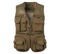 FULUJIDI Gilets Manteaux sans Manche Veste Gilet Multi-Poches en Maille pour Homme Grande Taille pour La Pêche Le Tourisme L'Extérieur 7XL Kaki