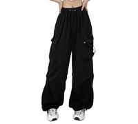 FULUJIDI Jeans Hose Femmes Pantalon Cargo Taille Haute Multi Poches À Séchage Rapide Femmes Pantalon Cordon Pleine Longueur Hip Hop Streetwear Dame Pantalon XXL Noir