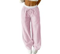 FULUJIDI Jeans Hose Pantalon Large Tissé Rayé Décontracté pour Femme Pantalon Décontracté Élégant Pantalon Pleine Longueur Vêtements Streetwear S Rose