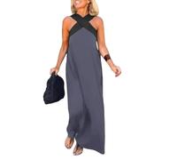 FULUJIDI Robe Femme Robe De Soiree Dress Femme Fille Femmes Robe De Soirée Cou Épaule Hors Dos Nu Robe Robe Couleur Unie Lâche Dame Maxi Robe pour Plage Fête Bal Vacances M Gris