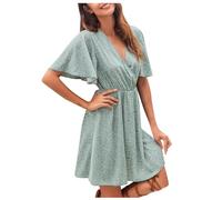 FULUJIDI Robe Femme Robe De Soiree Dress Femme Fille Femmes Robes À Manches Vintage Imprimé Col en V Sexy Mini Robe Dames Casual Beach Party Robes M Bz008-10