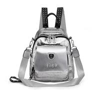 FULUJIDI Sacs À Dos Loisir PU en Cuir Femmes Sacs À Dos Casual École Sac À Dos pour Les Adolescents Filles Grande Capacité Dames Voyage Argent