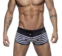 FULUJIDI Short De Bain Homme Hommes Rayé Maillots De Bain en Nylon À Séchage Rapide Maillot De Bain Sexy Maillots De Bain Mode Mâle Sport Plage Surf Shorts XXXL Noir