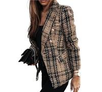 FULUJIDI Veste Blousons Femmes Blazer Plaid Imprimer Revers Manches Longues Blazer Épais À Double Boutonnage Cardigan d'affaires Formelles Manteau pour XL Darkkhaki