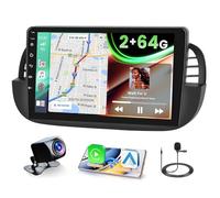 Fuluku 2+64G Android Radio pour Fiat 500 2007-2015 avec Wireless Carplay&Android Auto, 9'' IPS Touch Screen Radio Voiture avec Bluetooth/GPS/Caméra de recul/FM/WiFi/SWC/26UI