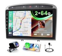 Fuluku 2+64G Android Radio pour Peugeot 308/408 2007-2015 avec Wireless Carpaly&Android Auto, 9'' IPS Touchscreen Radio Voiture avec Bluetooth/GPS/Caméra de recul/FM/WiFi/SWC/26UI