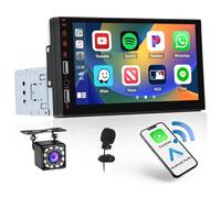 Fuluku 7 Pouces Autoradio 1 Din avec sans Fil Carplay Android Auto, HD Écran Tactile Radio 1 Din avec Bluetooth FM SWC EQ Mirror Link Caméra de Recul MIC, Entrée AUX/USB
