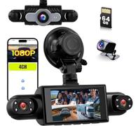 Fuluku Caméra Dash Cam 360° 4 Canaux 1080P Écran IPS 3 Pouces G-Sensor