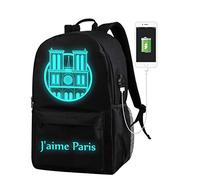 Fumeepro Lumineux Sac à Dos, J'aime Paris Notre Dame de Paris Lumineux Sac école USB Dos Sac Chargeur Sac pour Ordinateur Tablette Ipad Sac