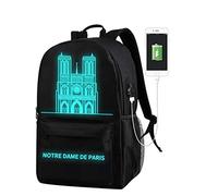 Fumeepro Lumineux Sac à Dos, J'aime Paris Notre Dame de Paris Lumineux Sac école USB Dos Sac Chargeur Sac pour Ordinateur Tablette Ipad Sac