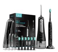 FUMEIKANG Hydropulseur et brosse à dents électrique pour adultes - Irrigateur buccal et brosse à dents sonique 2-1 - Kit de nettoyage buccal (noir)