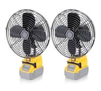 Fumete Lot de 2 ventilateurs de camping portables compatibles avec batteries Dewalt 20 V, ventilateur de chantier sans fil en métal à piles de 22,9 cm, port de charge USB et de type C pour pique-nique
