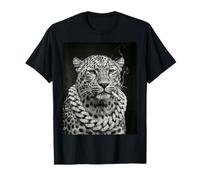 Fumeur de léopard Cool avec chaîne glacée Portrait Illustration drôle T-Shirt